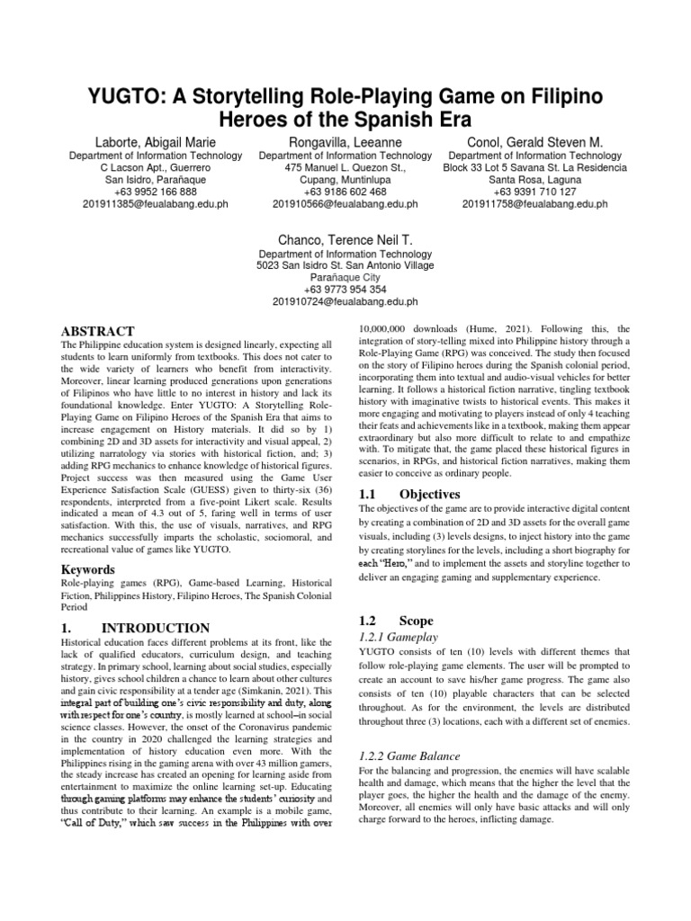 IMRAD AGLT YUGTO A Storytelling RolePlaying Game On Filipino