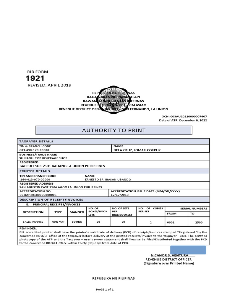 Authority To Print | PDF | Printer (Computing) | Invoice