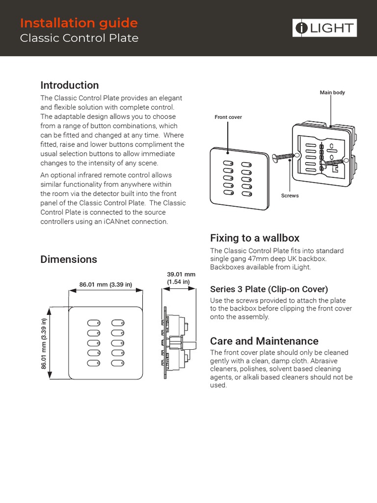 Classic Control Plate Installation Guide | PDF | Electrical Connector ...