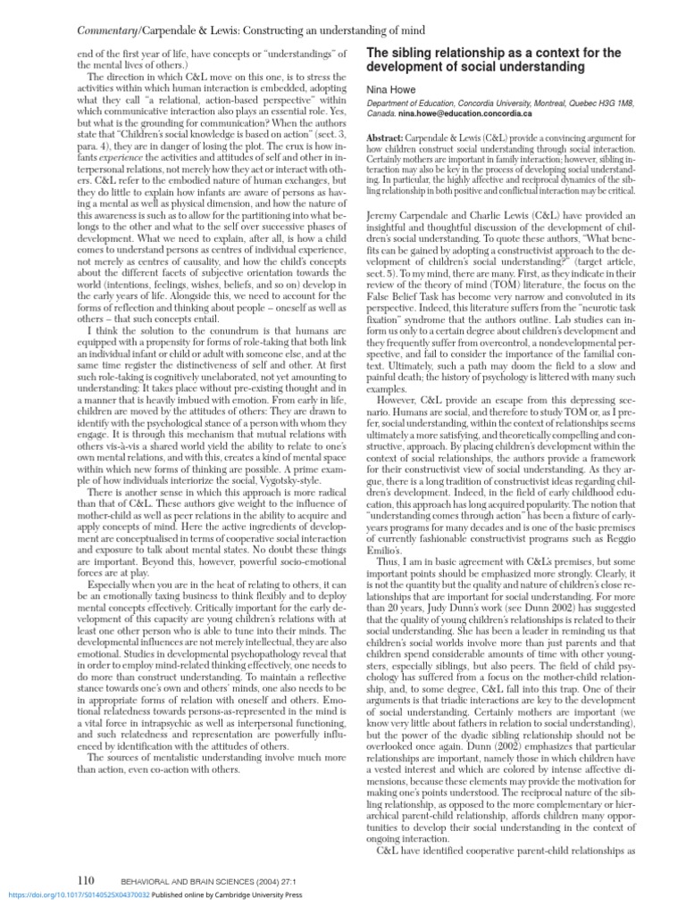 The Sibling Relationship As A Context For The Development of Social ...