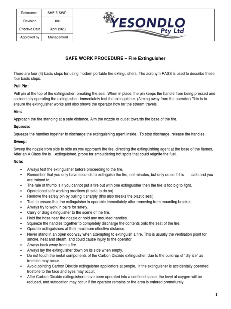 Fire Extinguisher Use: PASS Method | PDF | Fires | Chemistry