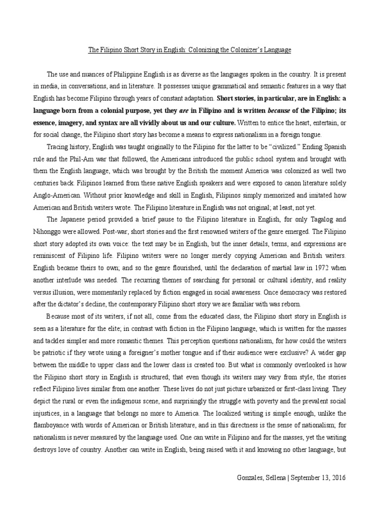 Filipino Short Stories in English | PDF | English Language | Philippines