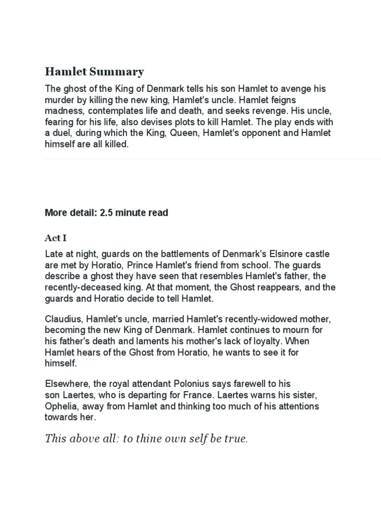 Hamlet Summary PDF Hamlet Shakespearean Tragedies