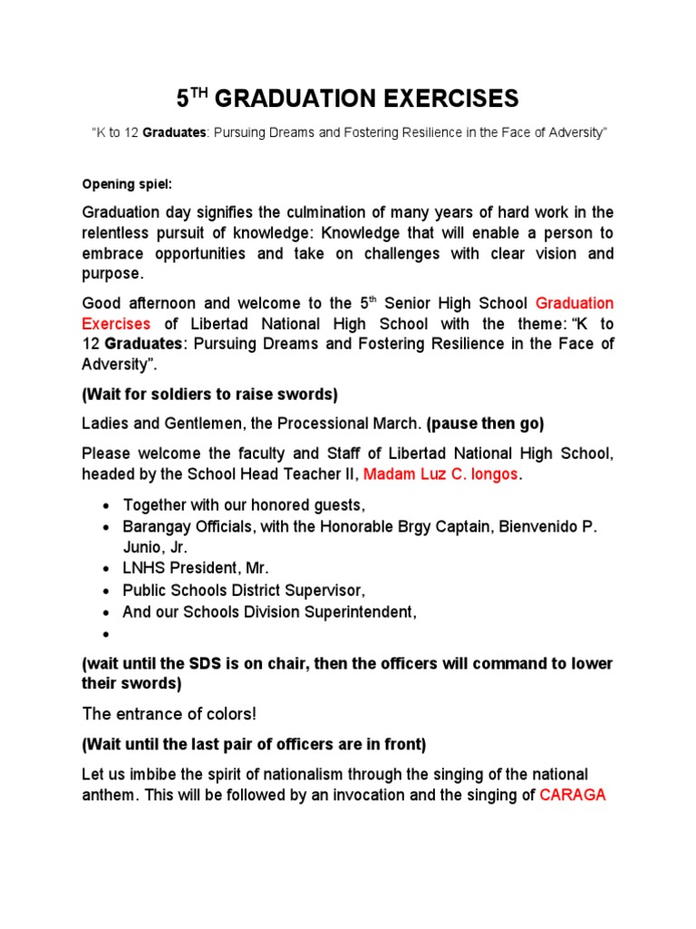 5TH Graduation Exercises Script | PDF