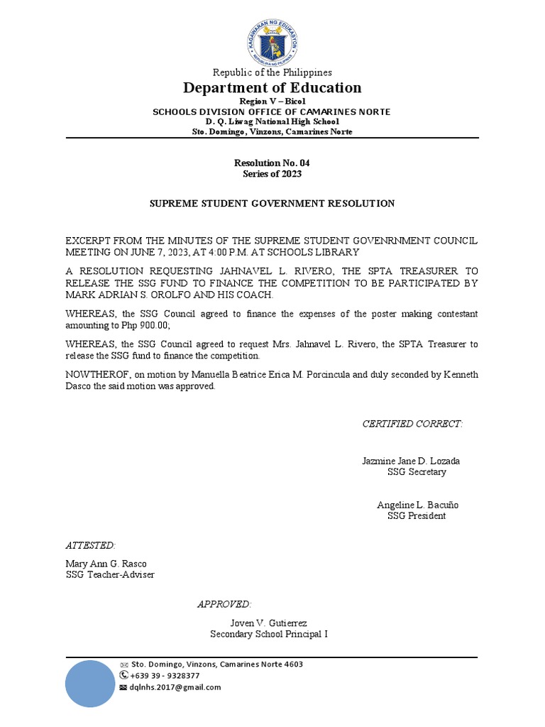 Supreme Secondary Leader Govenrnment Resolution | PDF | Philippines