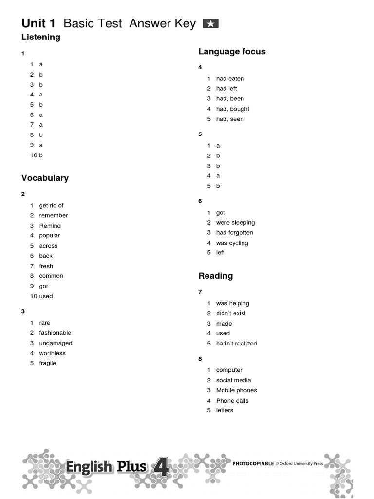 Unit 1 basic test answers pdf
