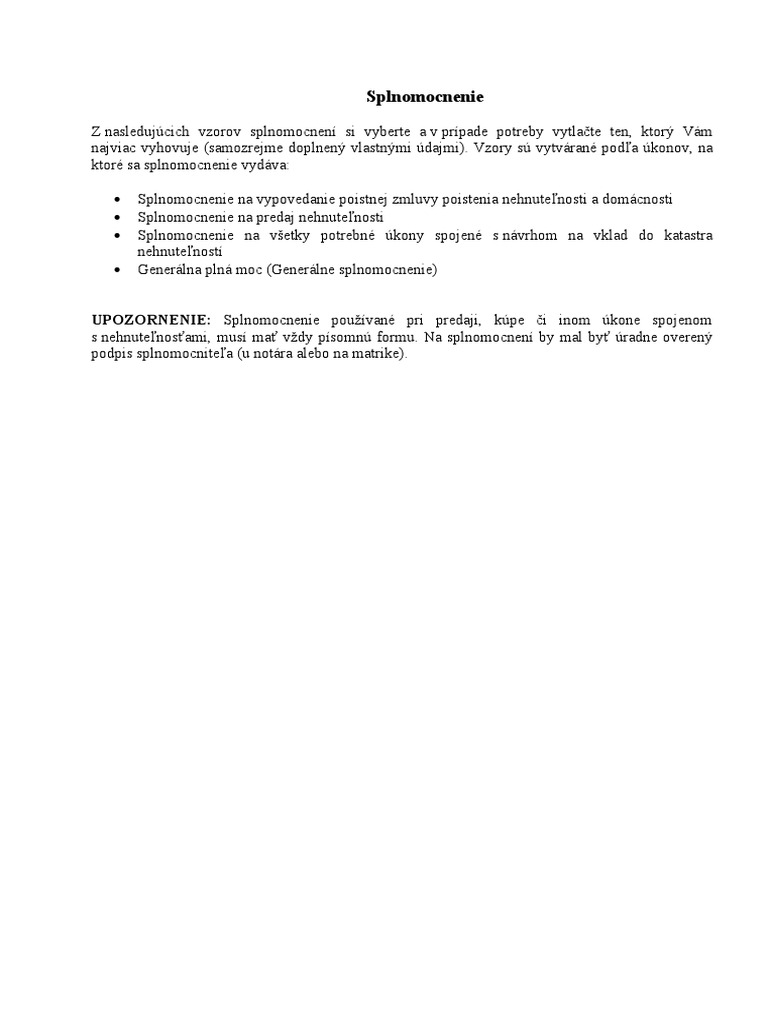 Splnomocnenie Dom | PDF