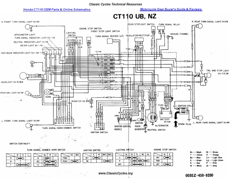 Honda CT110 Trail CT 110 Electrical Wiring Harness Diagram Schematic | PDF