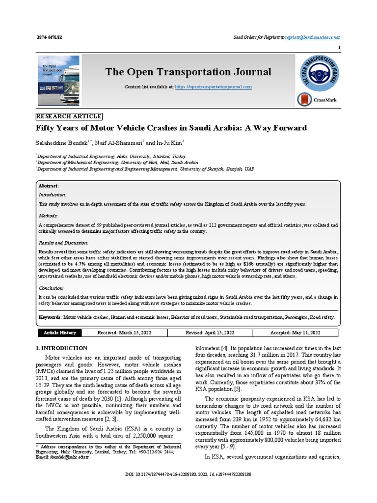 50 Years of Crashes in KSA Report PDF Traffic Collision Road Traffic Safety