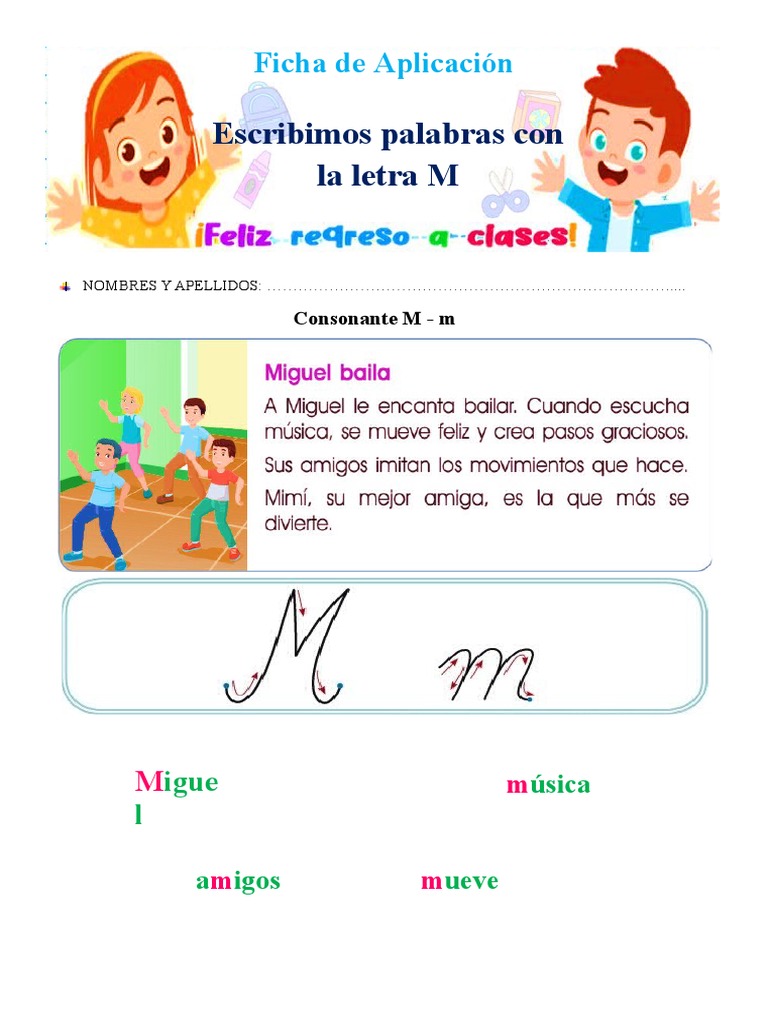 1° FICHA DÍA 3 COM ESCRIBIMOS PALABRAS CON LA LETRA M | PDF