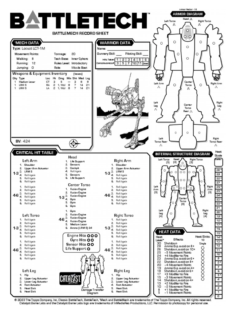 Locust LCT-1M BattleMech Record Sheet | PDF