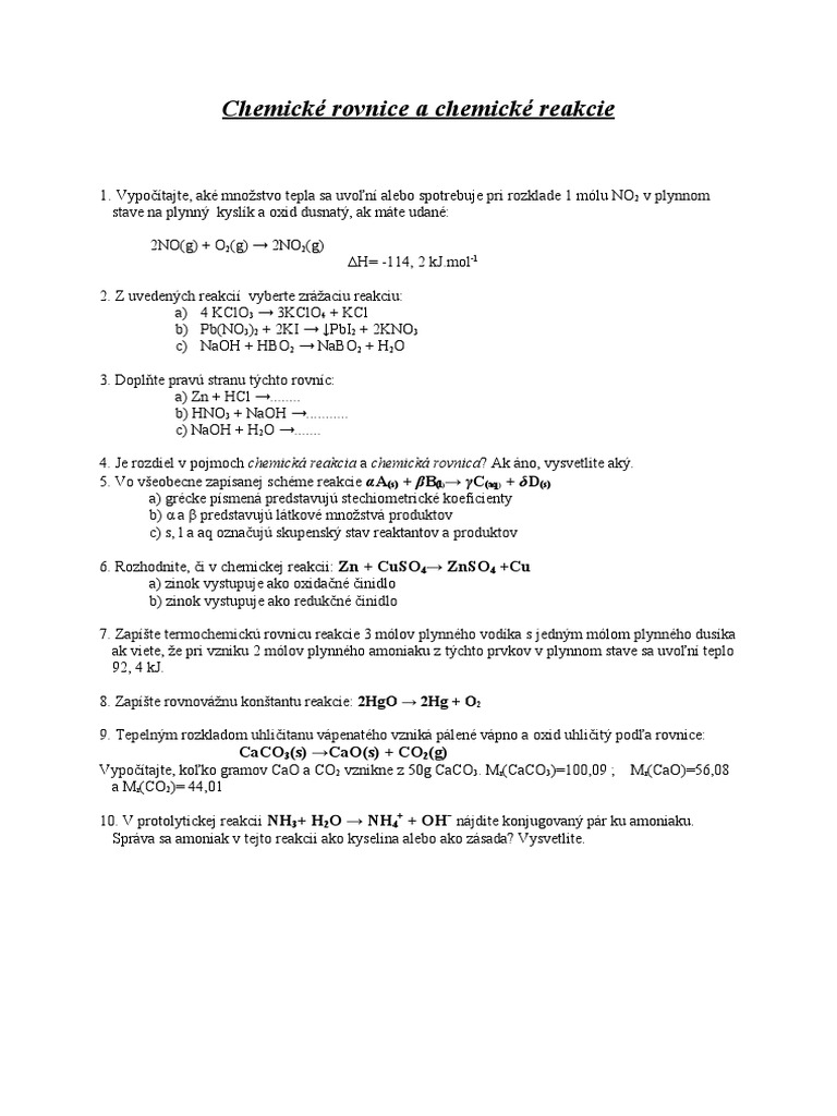 Chemické Rovnice A | PDF