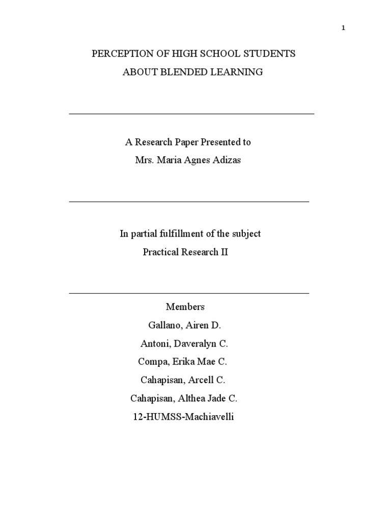 Perception of High School Students About The | PDF | Learning ...