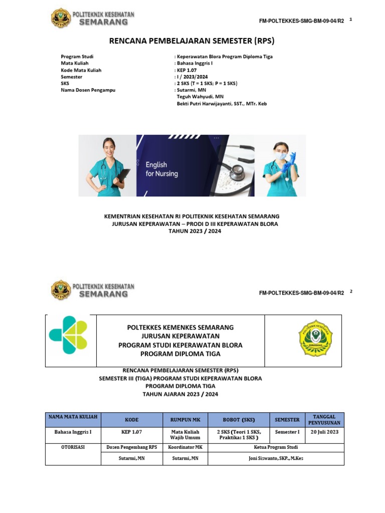 Rencana Pembelajaran Bahasa Inggris I | PDF