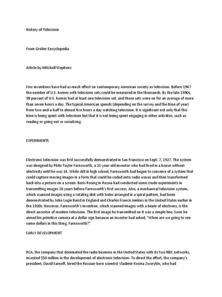 History Of Television Pdf Television Information And