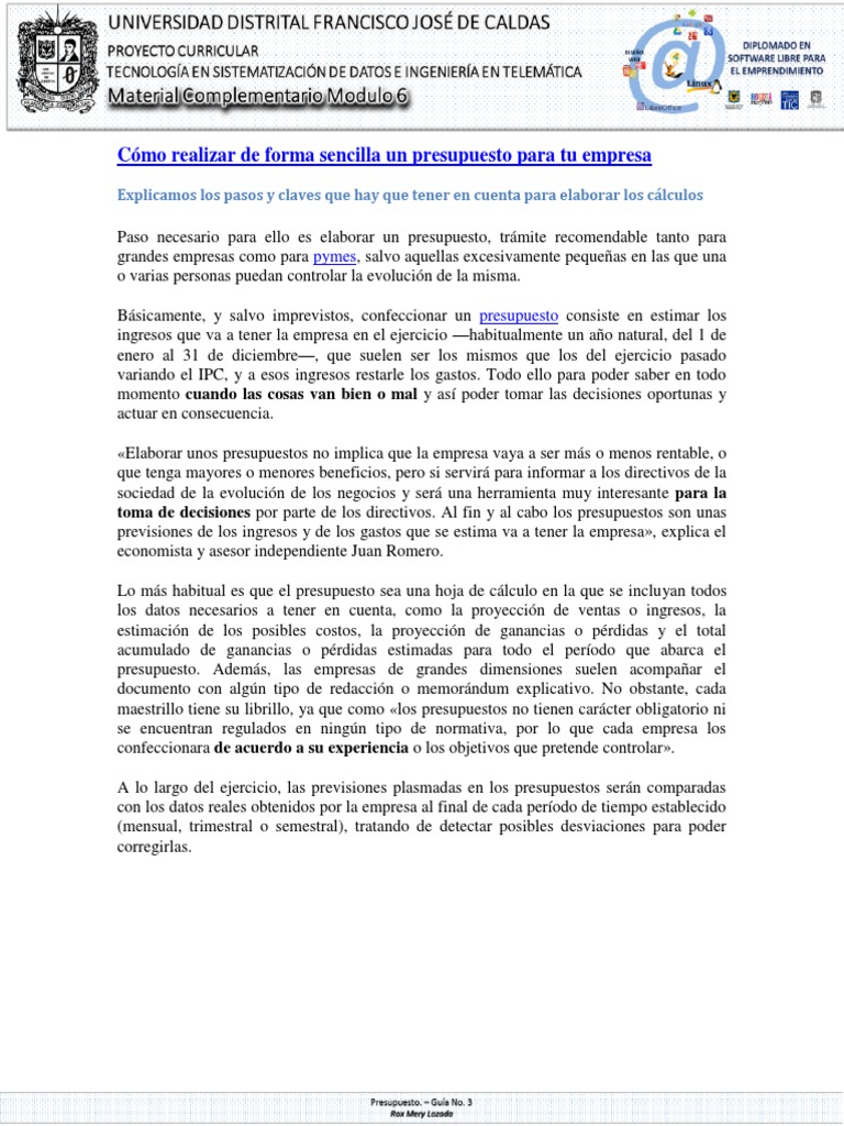 Guía de Presupuesto Empresarial | PDF | Presupuesto | Business