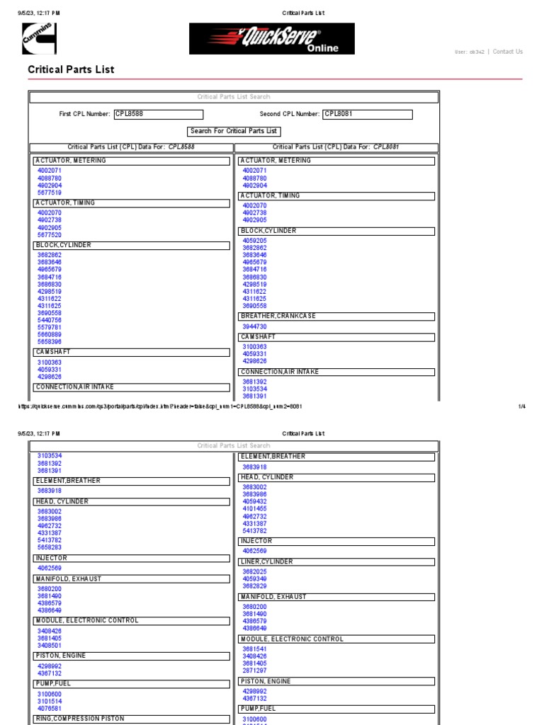 Critical Parts List - pdf1 | PDF | Fuel Injection | Energy Conversion