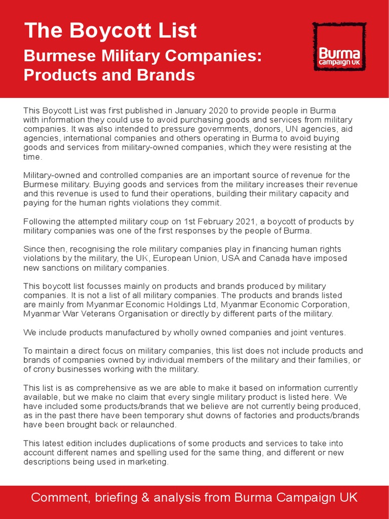 The Boycott List PDF Myanmar