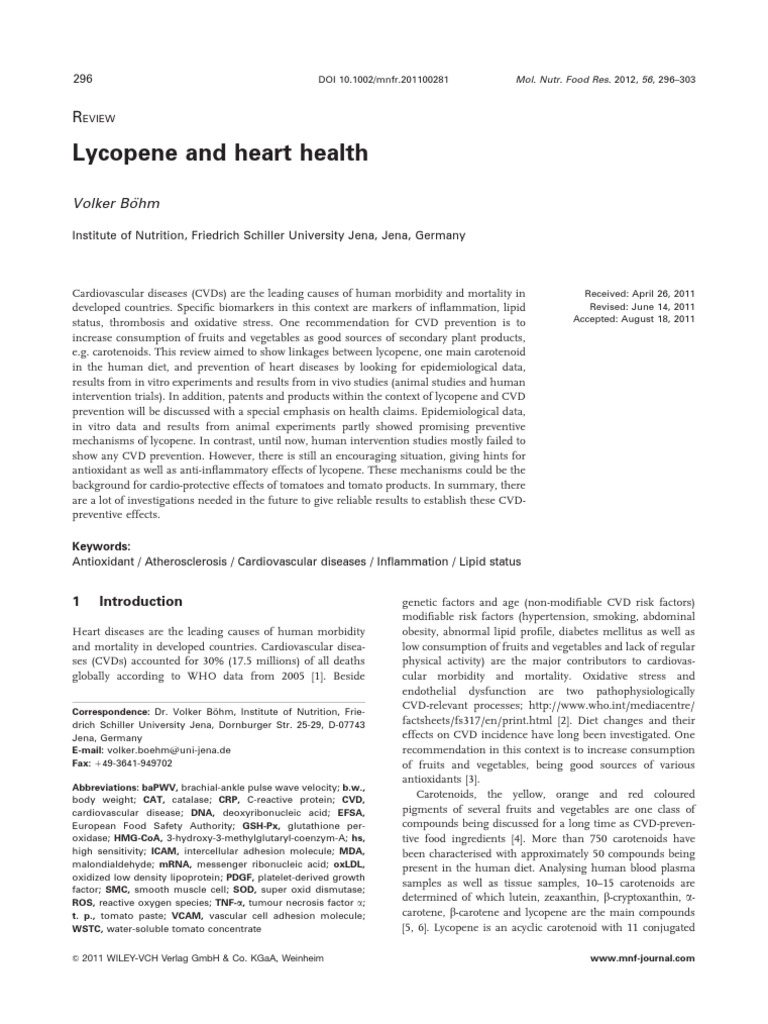 Lycopene and Heart Health PDF Cardiovascular Diseases Cholesterol