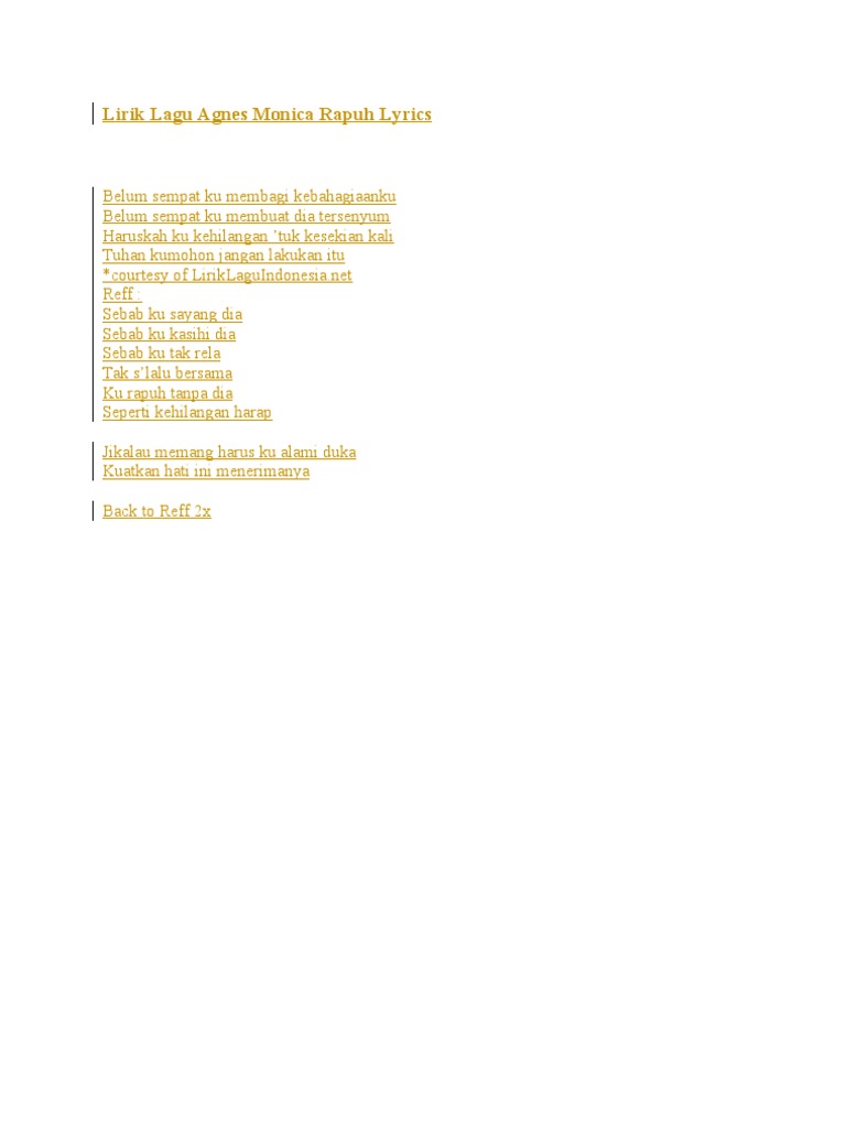 Lirik Lagu Agnes Monica Rapuh Lyrics