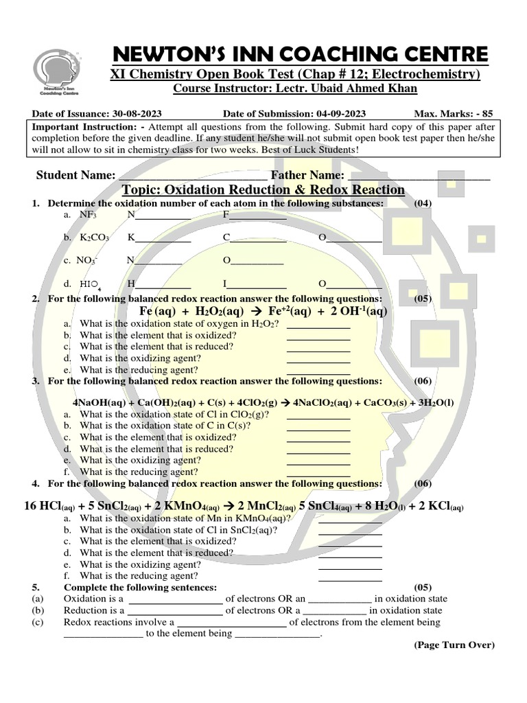 xi-chemistry-open-book-test-chap-12-electrochemistry-pdf-redox