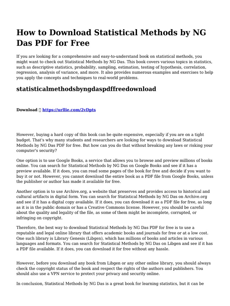 How To Download Statistical Methods by NG Das PDF For Free ...