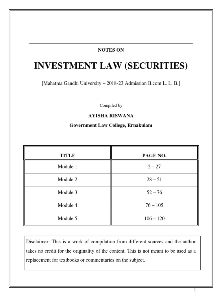 Investment Law Notes | PDF