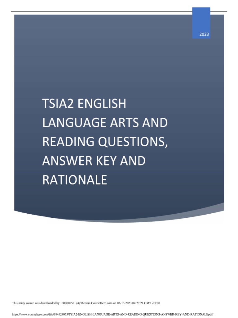 640f417c85aa7 Tsia2 English Language Arts and Reading Questions Answer ...