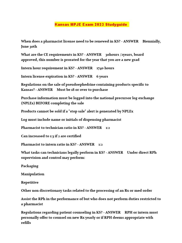 Kansas MPJE Exam 2023 Study Guide | PDF | Medical Prescription | Pharmacy