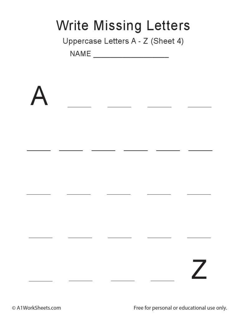 A Z Missing Letters Sheet 4 | PDF