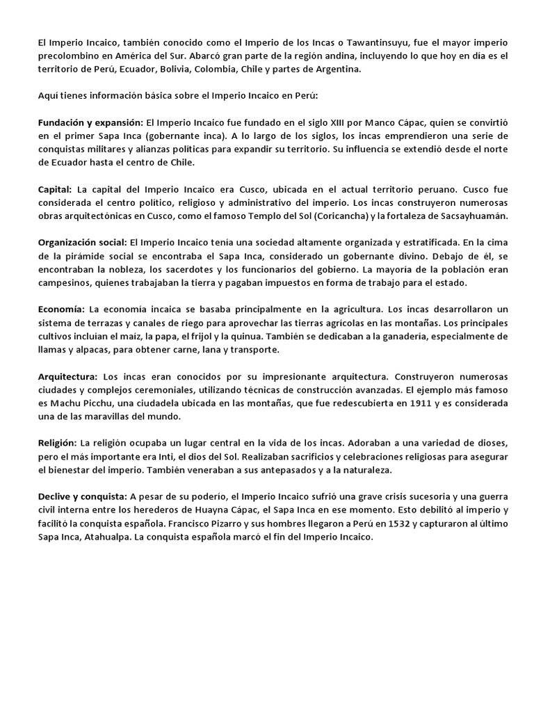 El Imperio Pdf Imperio Inca Perú