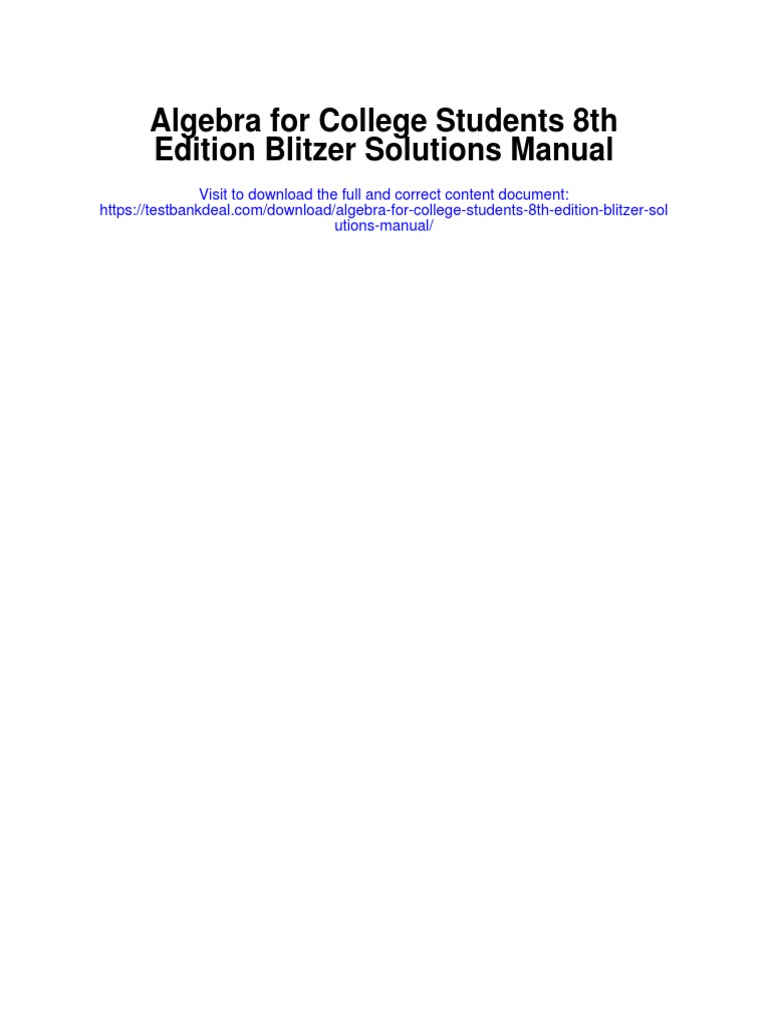 Algebra For College Students 8th Edition Blitzer Solutions Manual PDF