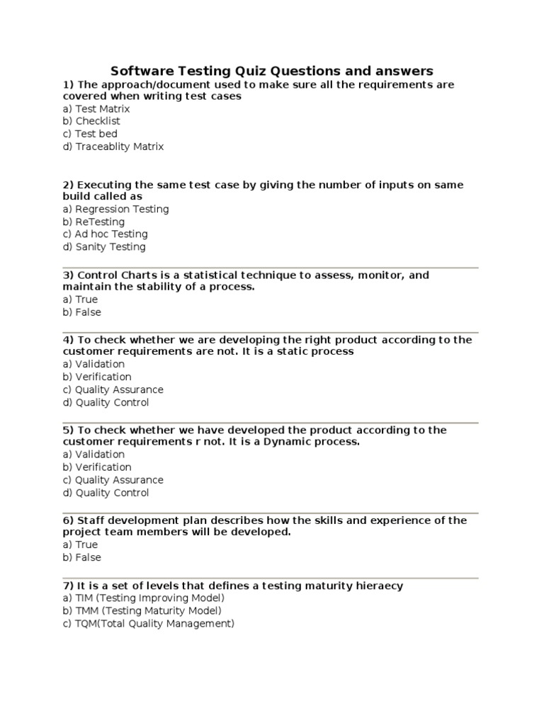 Software Testing Quiz Questions and Answers Software Testing