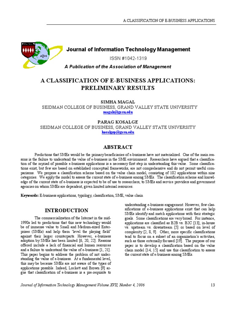 E-Business Applications Classification | PDF | Electronic Business | E ...