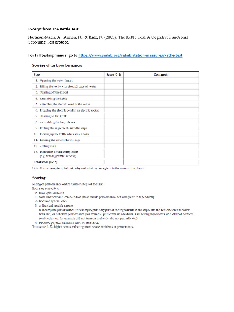 Kettle Test Score Sheet For Week 2 PDF