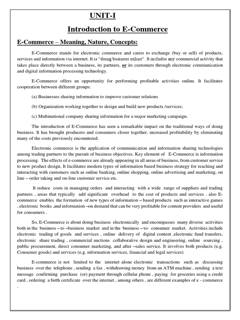 E-Commerce Overview and Benefits | PDF | World Wide Web | Internet & Web
