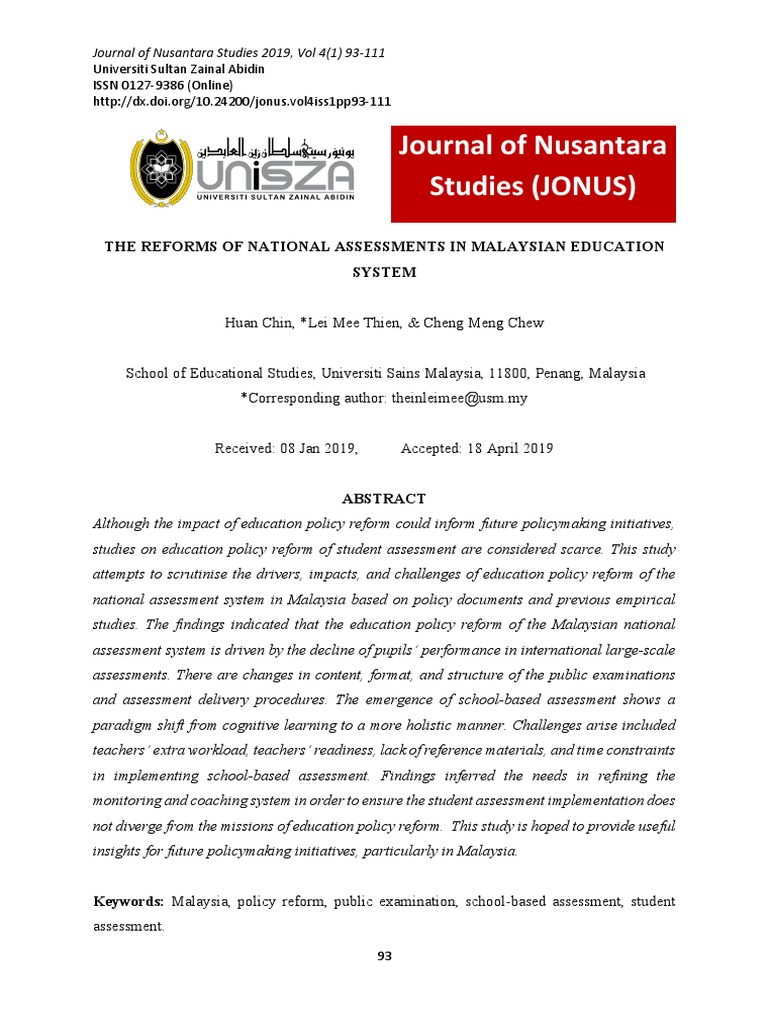 Reforms in Malaysian National Assessments | PDF | Educational ...