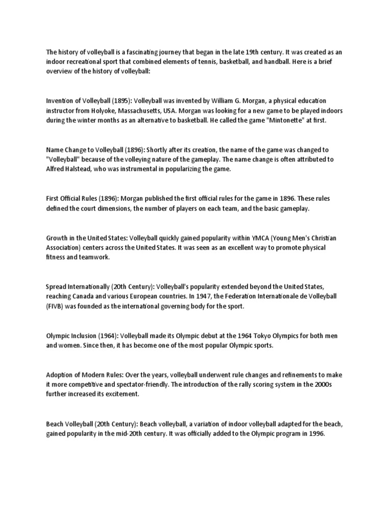 History Of Volleyball Pdf Volleyball Sports