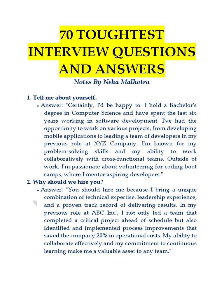 Hard Interview Questions | PDF | Mentorship | Time Management