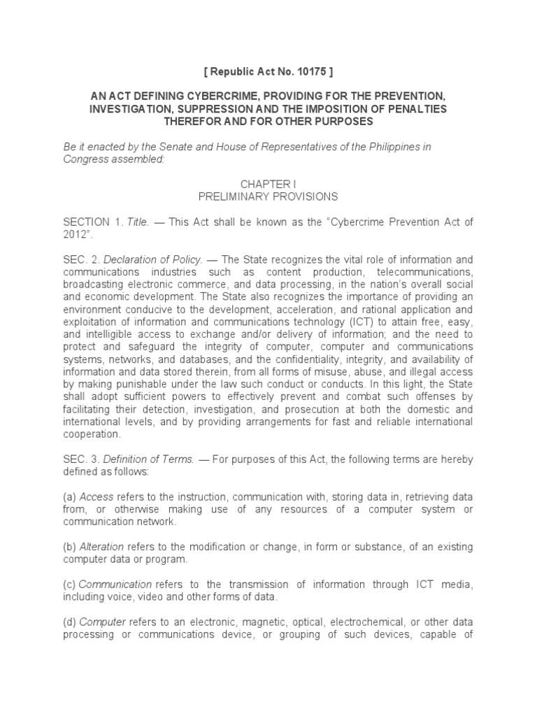 Republic Act No 10175-Chap 1 | PDF | Social Science | Computers
