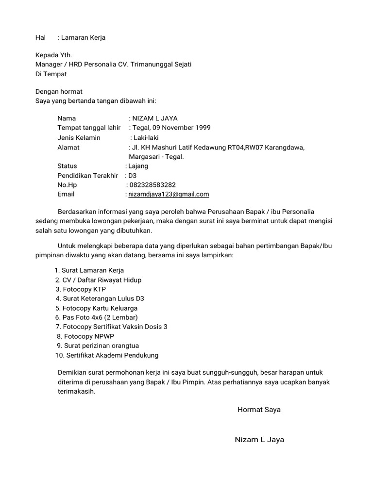 Surat Lamaran Kerja Dan Cv Pdf Pdf
