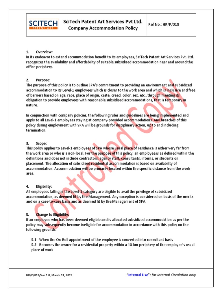HR-P-018 - SPA Accommodation Policy | PDF | Lease | Employment