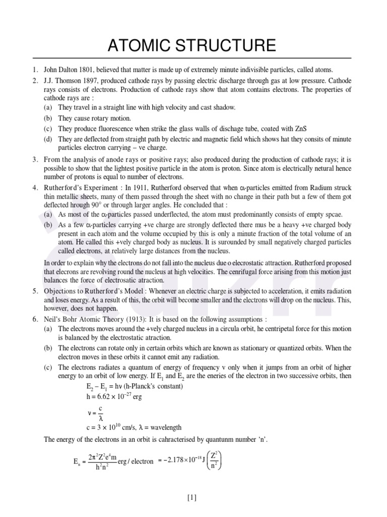 Atomic Structure Formula Sheet @Cbseinfinite (1) | PDF | Atomic Orbital ...