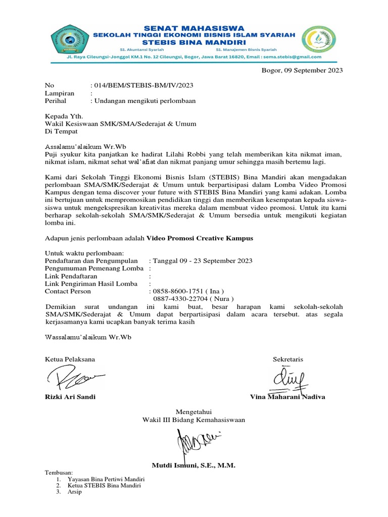 Surat Undangan Lomba | PDF
