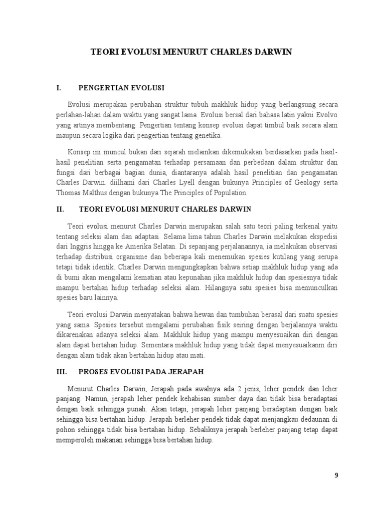 Teori Evolusi Menurut Charles Darwin Pdf