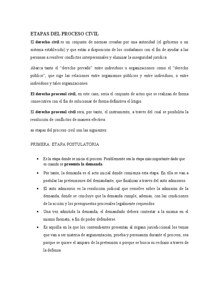 Etapas del Proceso Civil Explicadas | PDF | Ley procesal | Demanda judicial