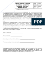 FO-GIN-15 Autorización de Consulta de Historia Clínica Por Personal Administrativo