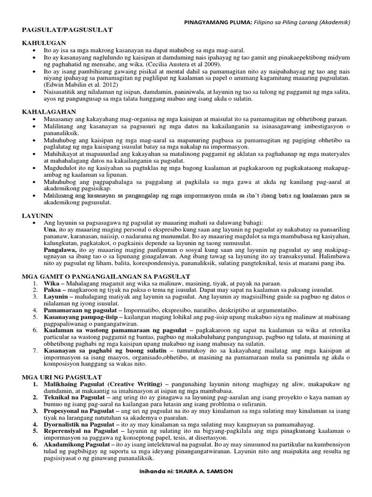 Pagsulat Handouts | PDF