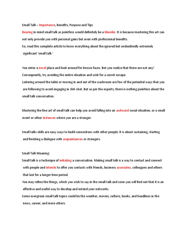 Small Talk Pdf Conversation Body Language