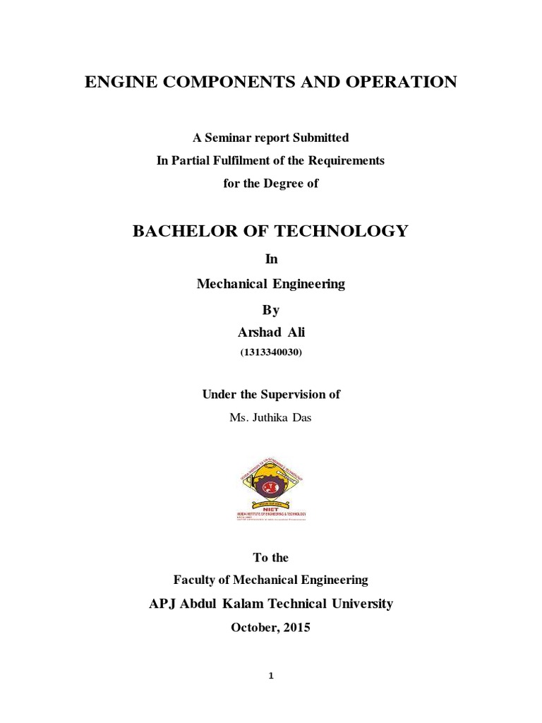 Engine Components and Operation: in Mechanical Engineering by Arshad ...